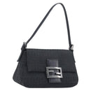 FENDI Zucchino Canvas Mamma Baguette Shoulder Bag Black 8BR180 Auth ep15673V-1