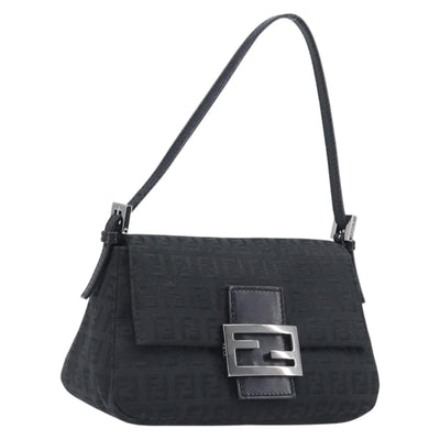 FENDI Zucchino Canvas Mamma Baguette Shoulder Bag Black 8BR180 Auth ep15673V