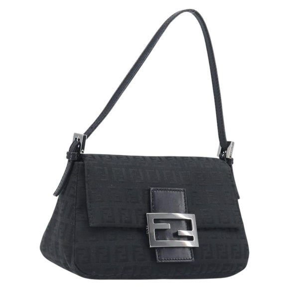 FENDI Zucchino Canvas Mamma Baguette Shoulder Bag Black 8BR180 Auth ep15673V