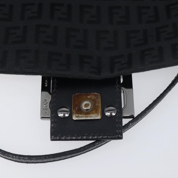 FENDI Zucchino Canvas Mamma Baguette Shoulder Bag Black 8BR180 Auth ep15673V