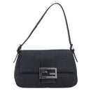 FENDI Zucchino Canvas Mamma Baguette Shoulder Bag Black 8BR180 Auth ep15673V-2