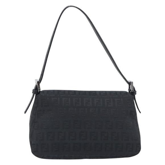 FENDI Zucchino Canvas Mamma Baguette Shoulder Bag Black 8BR180 Auth ep15673V