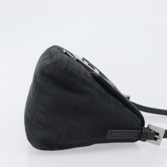 FENDI Zucchino Canvas Mamma Baguette Shoulder Bag Black 8BR180 Auth ep15673V