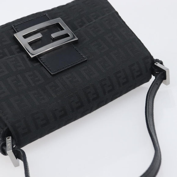 FENDI Zucchino Canvas Mamma Baguette Shoulder Bag Black 8BR180 Auth ep15673V
