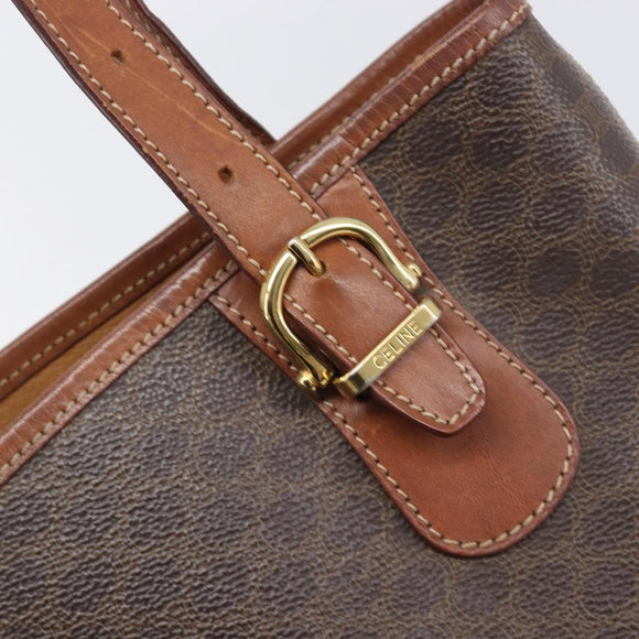 CELINE Macadam Hand Bag PVC Leather Brown Gold Tone Auth ep15677
