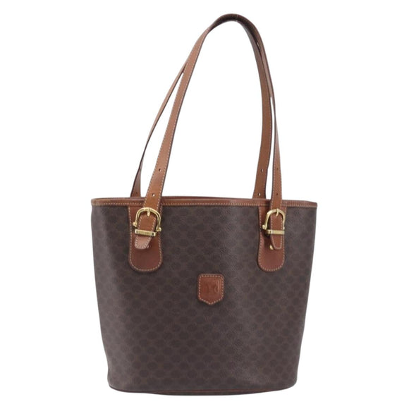 CELINE Macadam Hand Bag PVC Leather Brown Gold Tone Auth ep15677