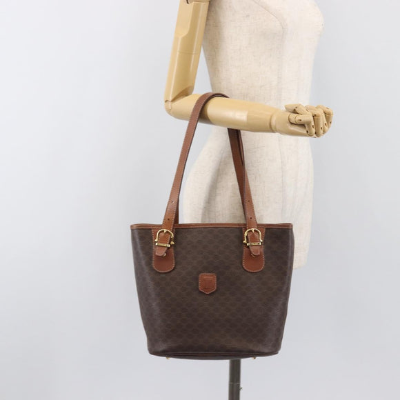 CELINE Macadam Hand Bag PVC Leather Brown Gold Tone Auth ep15677