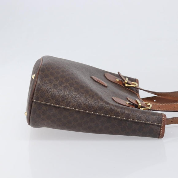 CELINE Macadam Hand Bag PVC Leather Brown Gold Tone Auth ep15677