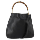 GUCCI Bamboo Hand Bag Leather Black Gold Tone Auth ep15679-1