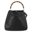 GUCCI Bamboo Hand Bag Leather Black Gold Tone Auth ep15679-13