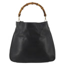 GUCCI Bamboo Hand Bag Leather Black Gold Tone Auth ep15679-2