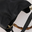 GUCCI Bamboo Hand Bag Leather Black Gold Tone Auth ep15679-6