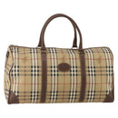 Burberrys Nova Check Boston Bag PVC Leather Beige Gold Tone Auth ep15687-1