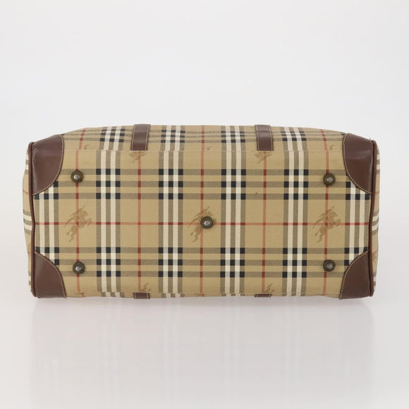 Burberrys Nova Check Boston Bag PVC Leather Beige Gold Tone Auth ep15687