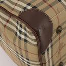 Burberrys Nova Check Boston Bag PVC Leather Beige Gold Tone Auth ep15687-10