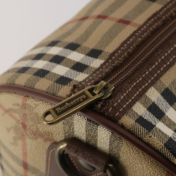 Burberrys Nova Check Boston Bag PVC Leather Beige Gold Tone Auth ep15687