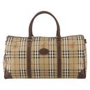 Burberrys Nova Check Boston Bag PVC Leather Beige Gold Tone Auth ep15687-13