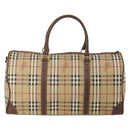 Burberrys Nova Check Boston Bag PVC Leather Beige Gold Tone Auth ep15687-2