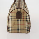Burberrys Nova Check Boston Bag PVC Leather Beige Gold Tone Auth ep15687-3