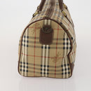 Burberrys Nova Check Boston Bag PVC Leather Beige Gold Tone Auth ep15687-4