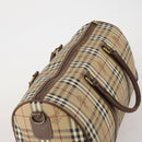 Burberrys Nova Check Boston Bag PVC Leather Beige Gold Tone Auth ep15687-6