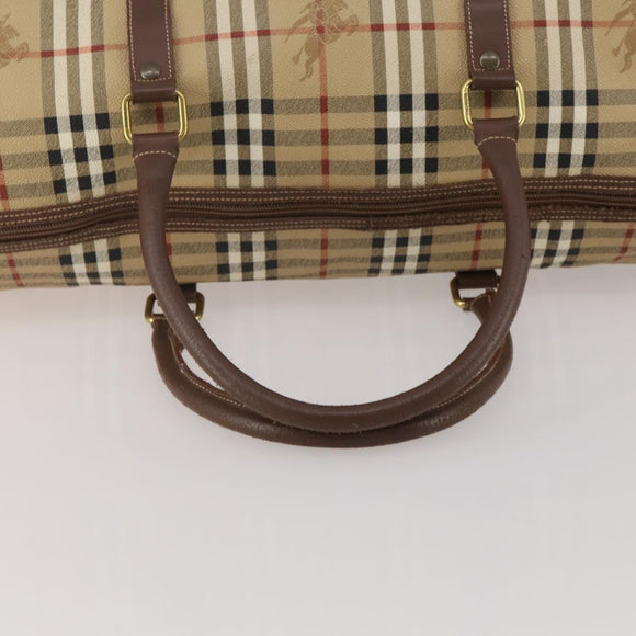 Burberrys Nova Check Boston Bag PVC Leather Beige Gold Tone Auth ep15687