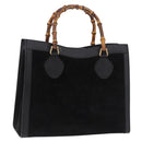 GUCCI Bamboo Hand Bag Suede Black Gold Tone 002 1186 0260 Auth ep15693-1