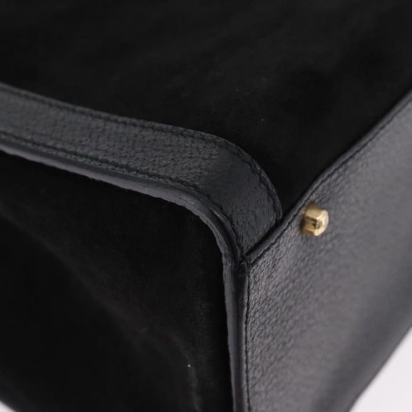 GUCCI Bamboo Hand Bag Suede Black Gold Tone 002 1186 0260 Auth ep15693