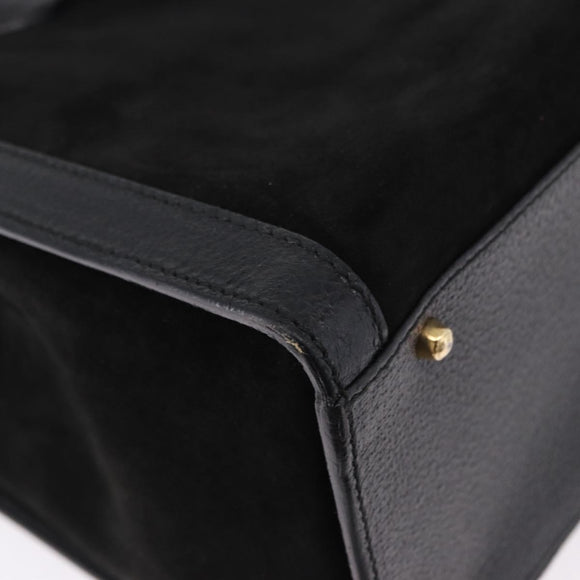 GUCCI Bamboo Hand Bag Suede Black Gold Tone 002 1186 0260 Auth ep15693