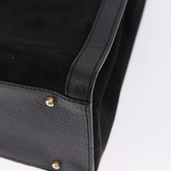 GUCCI Bamboo Hand Bag Suede Black Gold Tone 002 1186 0260 Auth ep15693