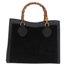 GUCCI Bamboo Hand Bag Suede Black Gold Tone 002 1186 0260 Auth ep15693-13
