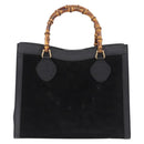 GUCCI Bamboo Hand Bag Suede Black Gold Tone 002 1186 0260 Auth ep15693-2