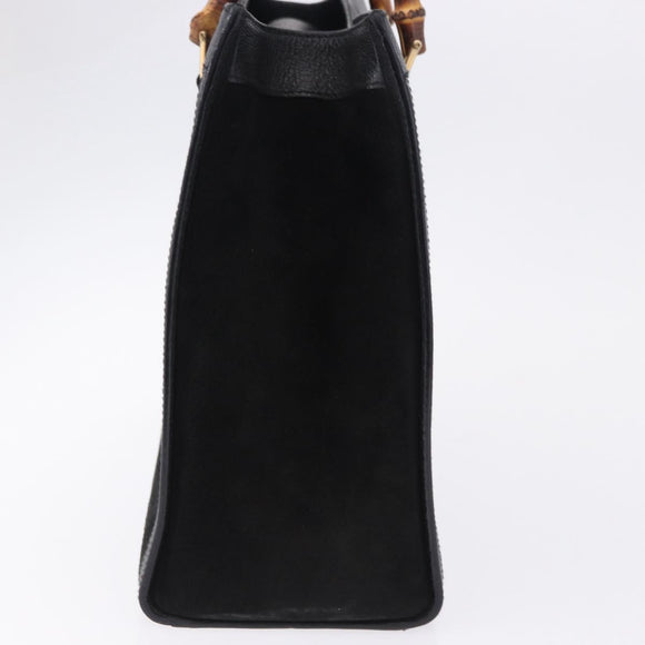 GUCCI Bamboo Hand Bag Suede Black Gold Tone 002 1186 0260 Auth ep15693