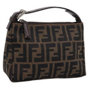 FENDI Zucca Canvas Hand Bag Brown Silver Auth ep15696-1