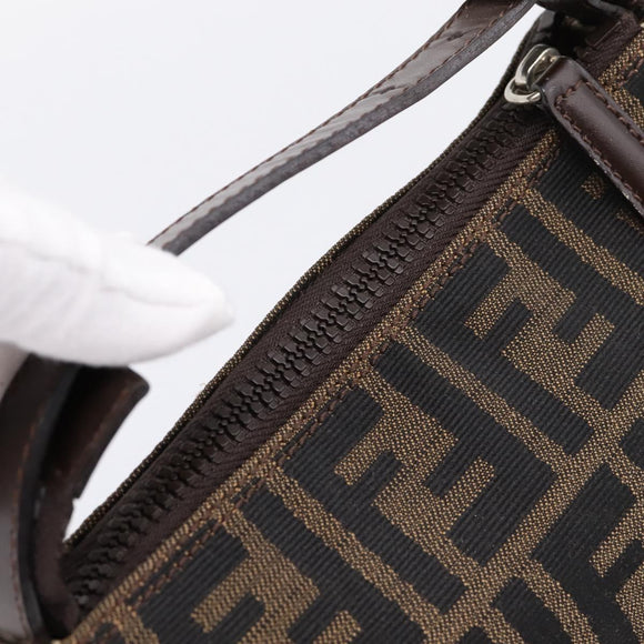 FENDI Zucca Canvas Hand Bag Brown Silver Auth ep15696