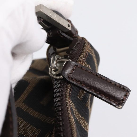 FENDI Zucca Canvas Hand Bag Brown Silver Auth ep15696