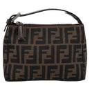 FENDI Zucca Canvas Hand Bag Brown Silver Auth ep15696-2