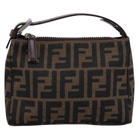 FENDI Zucca Canvas Hand Bag Brown Silver Auth ep15696