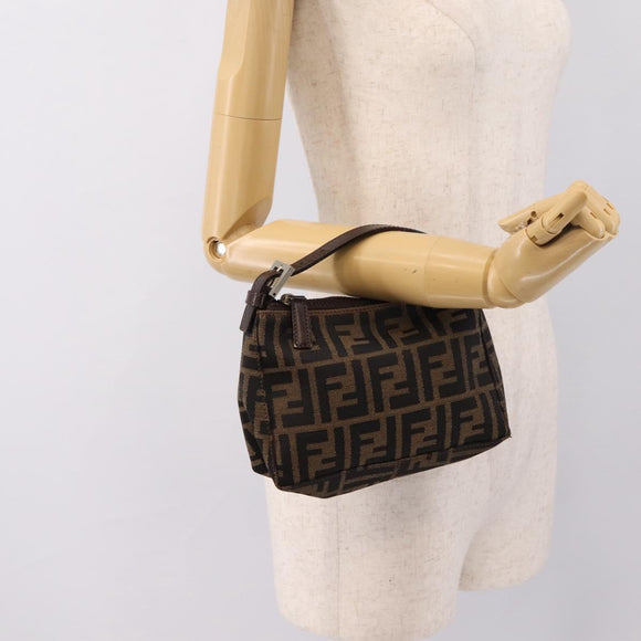 FENDI Zucca Canvas Hand Bag Brown Silver Auth ep15696