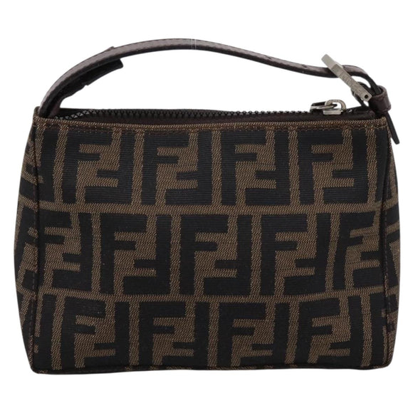 FENDI Zucca Canvas Hand Bag Brown Silver Auth ep15696