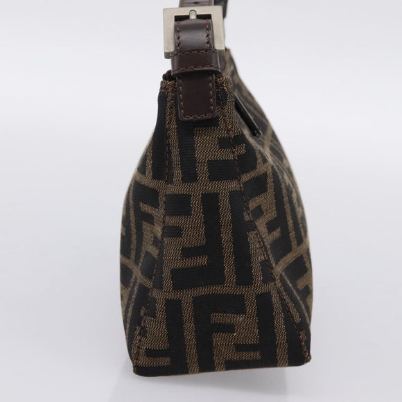 FENDI Zucca Canvas Hand Bag Brown Silver Auth ep15696