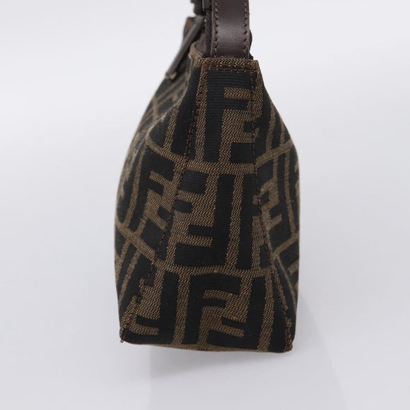 FENDI Zucca Canvas Hand Bag Brown Silver Auth ep15696
