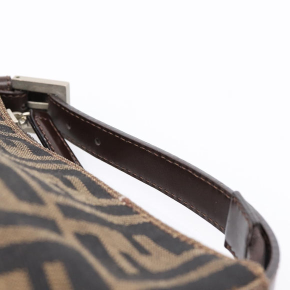 FENDI Zucca Canvas Hand Bag Brown Silver Auth ep15696
