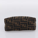 FENDI Zucca Canvas Hand Bag Brown Silver Auth ep15696-8