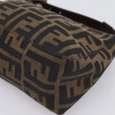 FENDI Zucca Canvas Hand Bag Brown Silver Auth ep15696-9