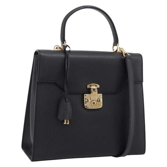 GUCCI Hand Bag Leather 2way Black Gold Tone Auth ep15699V