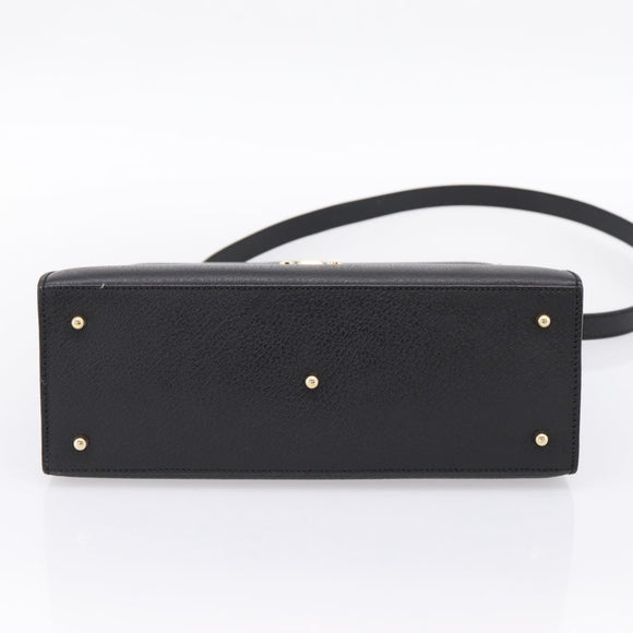 GUCCI Hand Bag Leather 2way Black Gold Tone Auth ep15699V
