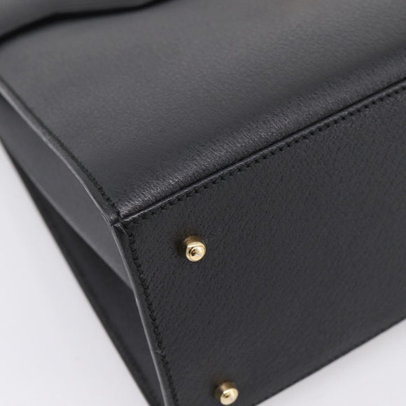 GUCCI Hand Bag Leather 2way Black Gold Tone Auth ep15699V