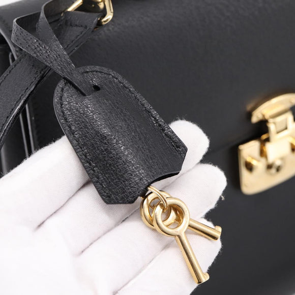 GUCCI Hand Bag Leather 2way Black Gold Tone Auth ep15699V