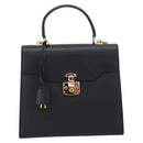 GUCCI Hand Bag Leather 2way Black Gold Tone Auth ep15699V-2
